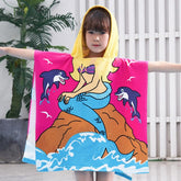 Yunuslu Deniz Kızı Desenli Panço Havlu Mavi Kuyruklu 60x60 cm